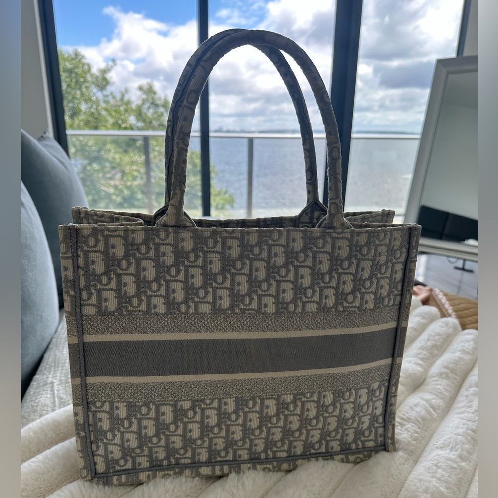Dior Beige & Gray Christian Dior Medium Book Tote - Picture 2 of 14